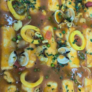Lomo de merluza (salsa marinera)